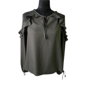 Lulus Womens Black Blouse Top Long Sleeve Lace accents Medium